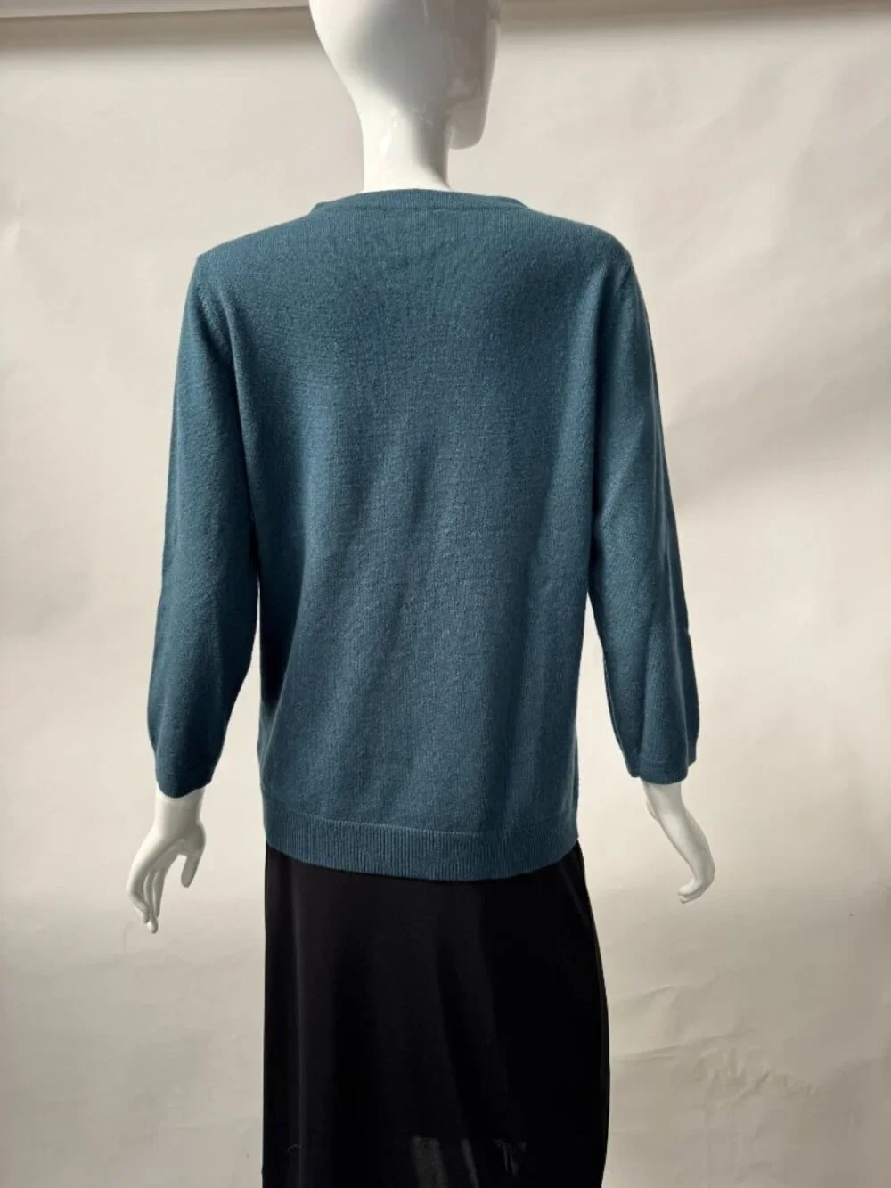Talbots 100% Cashmere Teal 3/4 Sleeve Lightweight Sweater Womens Size L - Picture 14 of 16